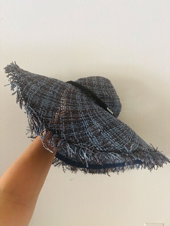 Rip Curl Frayed Raffia Sun Hat - Wide Brim Boho Floppy Beach Hat - Blue & Navy main image 5
